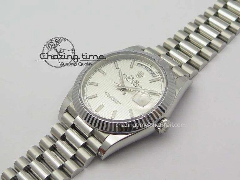 DayDate 40mm BP-Maker 228206 SS Silver Stick Dial (Fluted Bezel) On SS Bracelet ETA2836