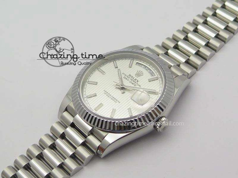 DayDate 40mm BP-Maker 228206 SS Silver Stick Dial (Fluted Bezel) On SS Bracelet ETA2836