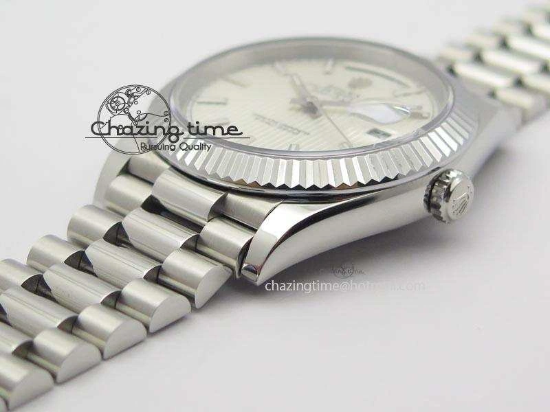 DayDate 40mm BP-Maker 228206 SS Silver Stick Dial (Fluted Bezel) On SS Bracelet ETA2836