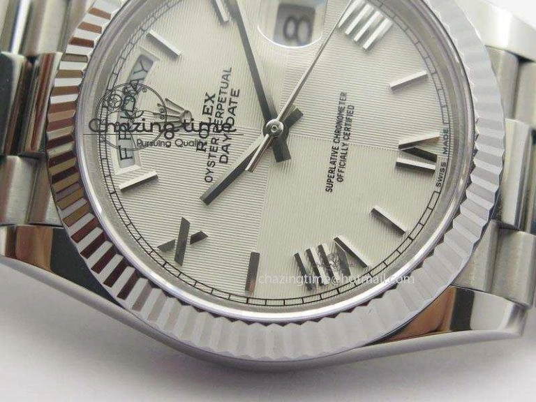 DayDate 40mm BP-Maker 228206 SS White Roman Dial (Fluted Bezel) On SS Bracelet ETA2836