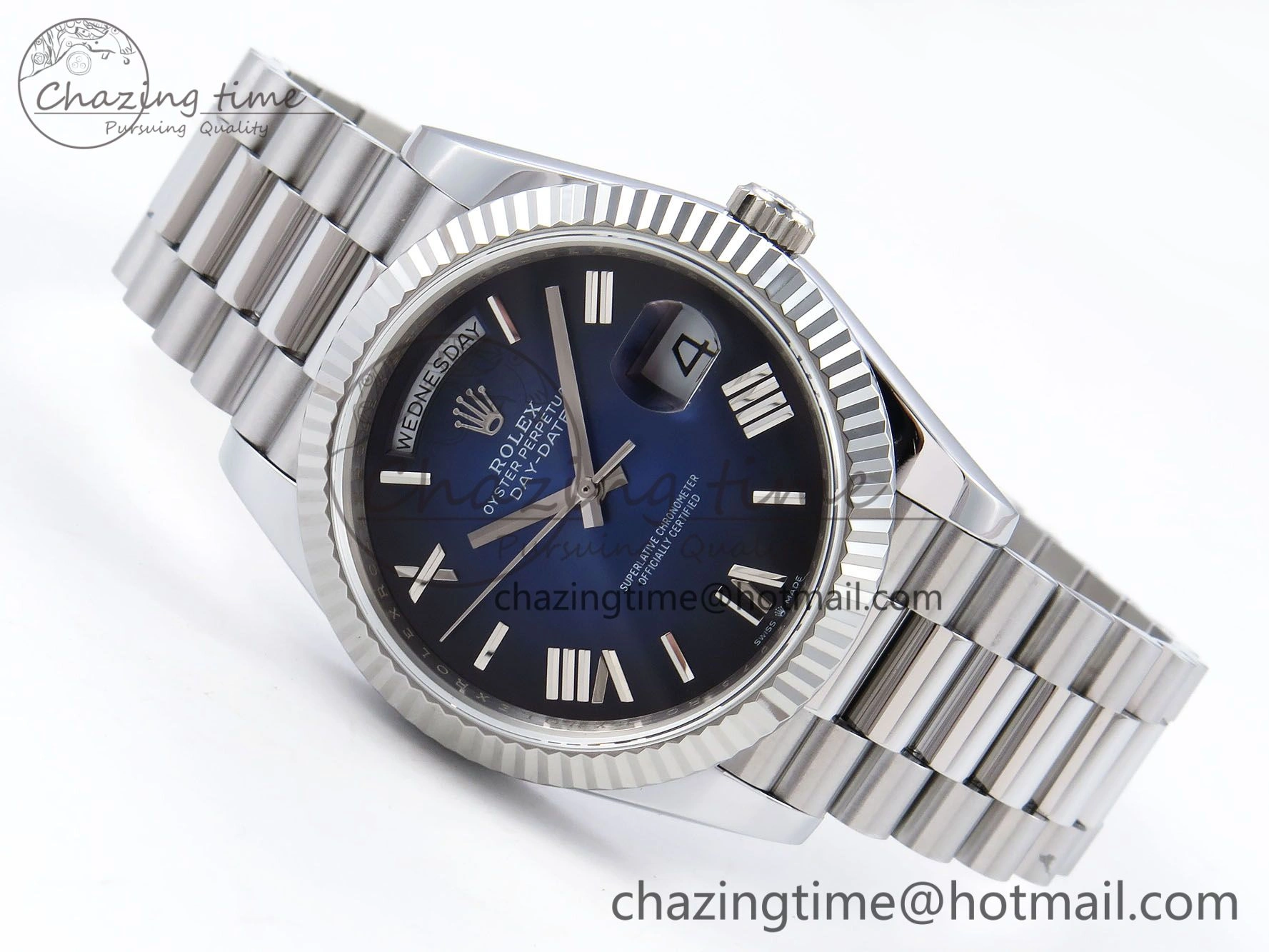DayDate 40mm SS QF 1:1 Best Edition Blue Roman Dial on President Bracelet A2824 (Gain Weight)