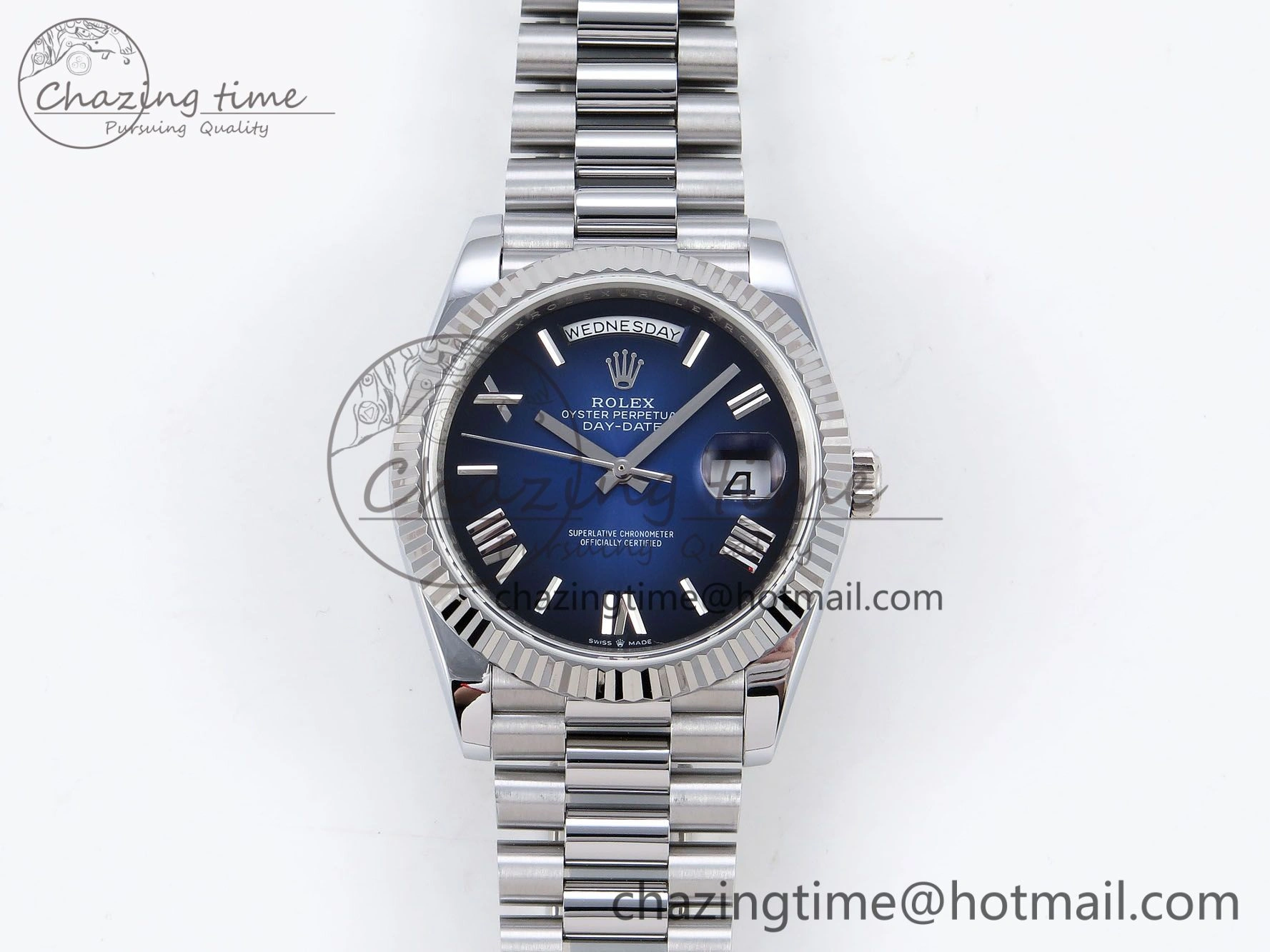 DayDate 40mm SS QF 1:1 Best Edition Blue Roman Dial on President Bracelet A2824 (Gain Weight)