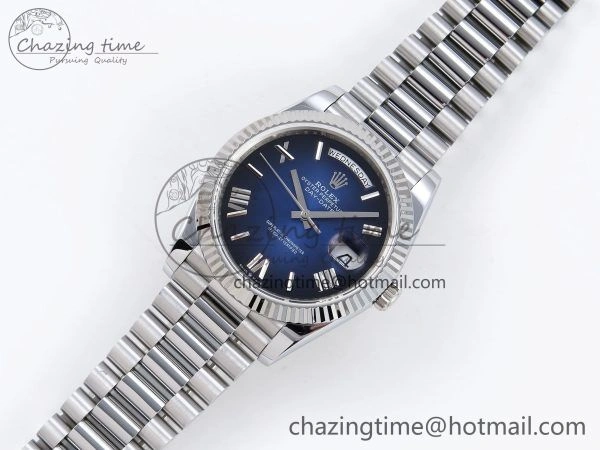 DayDate 40mm SS QF 1:1 Best Edition Blue Roman Dial on President Bracelet A2824 (Gain Weight)