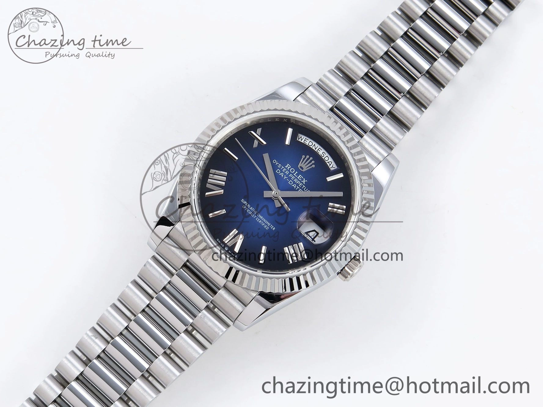 DayDate 40mm SS QF 1:1 Best Edition Blue Roman Dial on President Bracelet A2824 (Gain Weight)