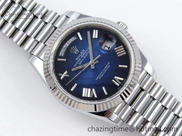 DayDate 40mm SS QF 1:1 Best Edition Blue Roman Dial on President Bracelet A2824 (Gain Weight)