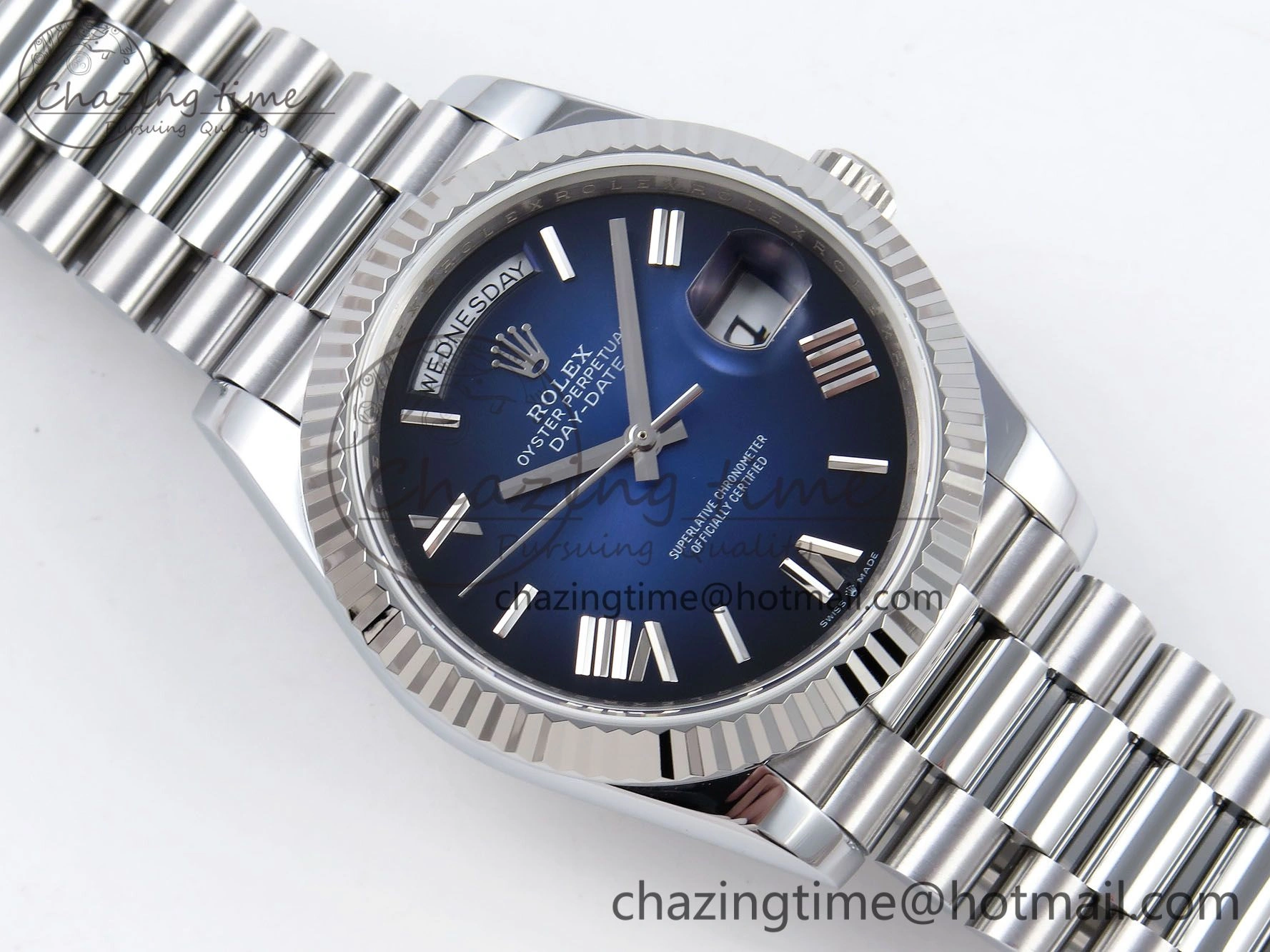 DayDate 40mm SS QF 1:1 Best Edition Blue Roman Dial on President Bracelet A2824 (Gain Weight)