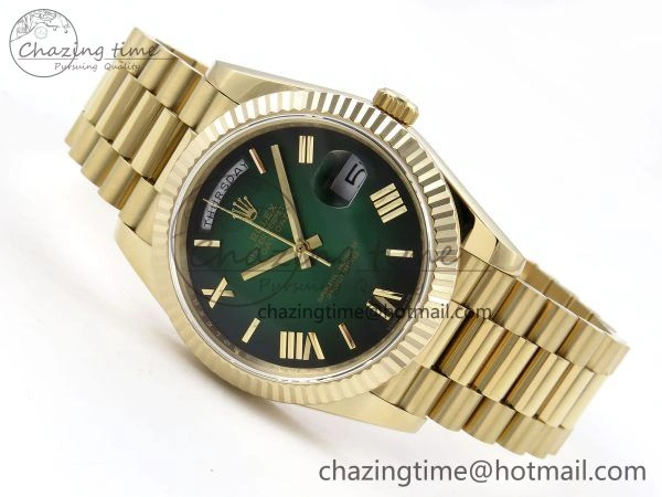 DayDate 40mm YG QF 1:1 Best Edition Green Roman Dial on President Bracelet A2824 (Gain Weight)