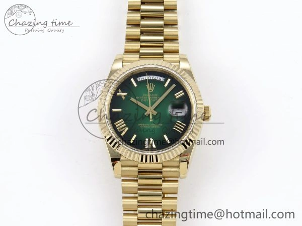 DayDate 40mm YG QF 1:1 Best Edition Green Roman Dial on President Bracelet A2824 (Gain Weight)