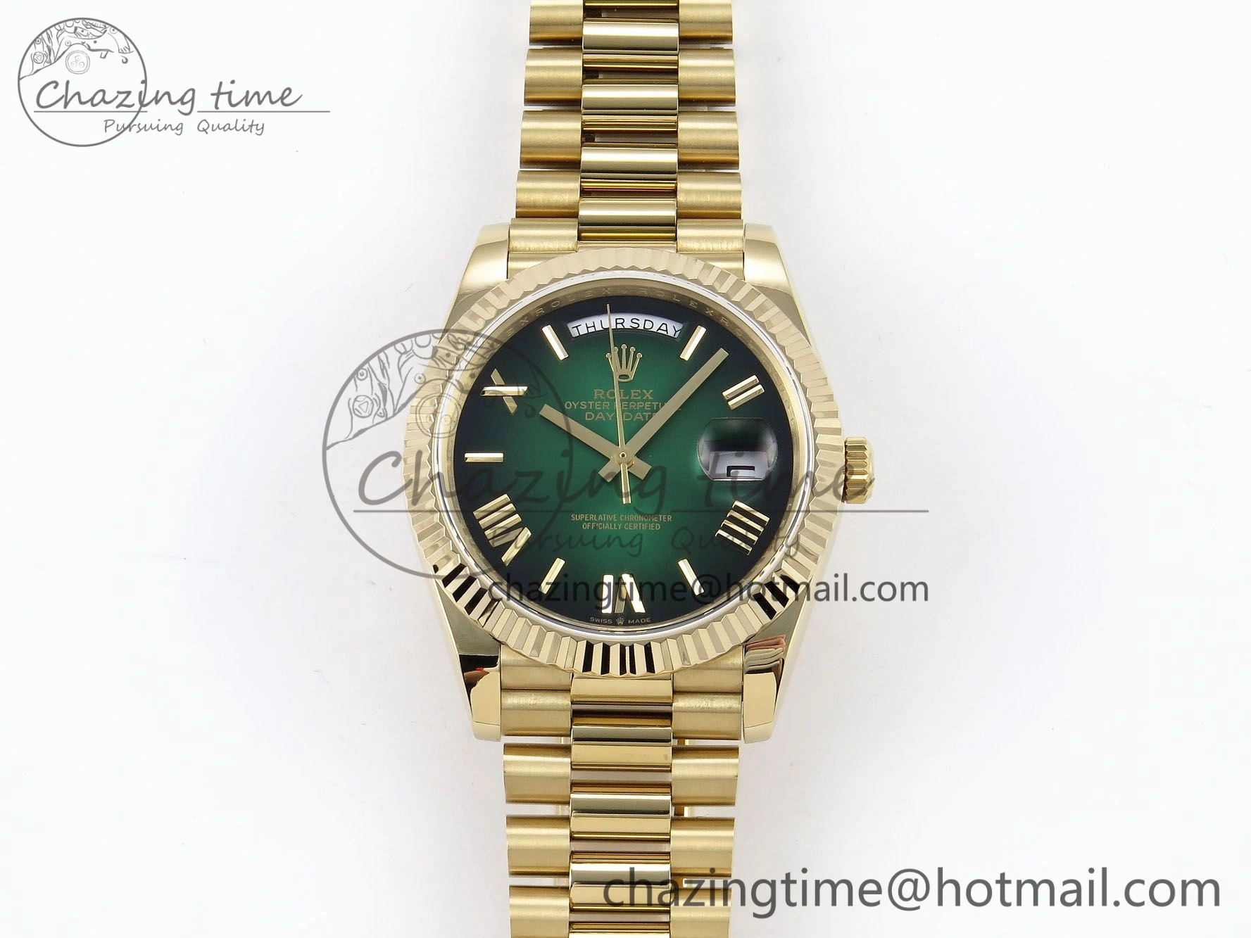 DayDate 40mm YG QF 1:1 Best Edition Green Roman Dial on President Bracelet A2824 (Gain Weight)
