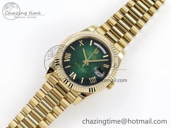 DayDate 40mm YG QF 1:1 Best Edition Green Roman Dial on President Bracelet A2824 (Gain Weight)