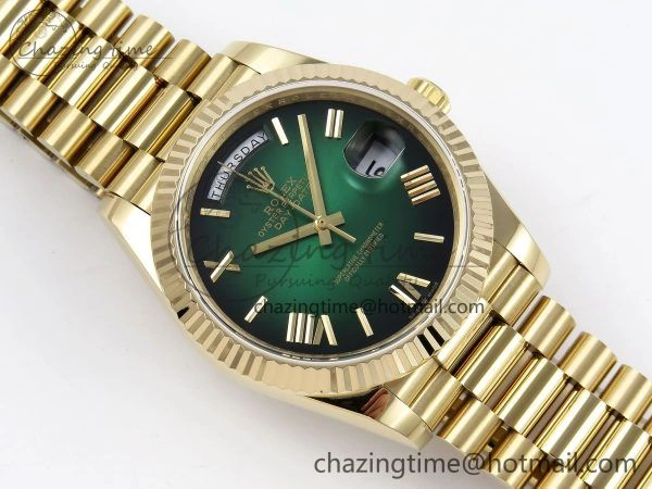 DayDate 40mm YG QF 1:1 Best Edition Green Roman Dial on President Bracelet A2824 (Gain Weight)