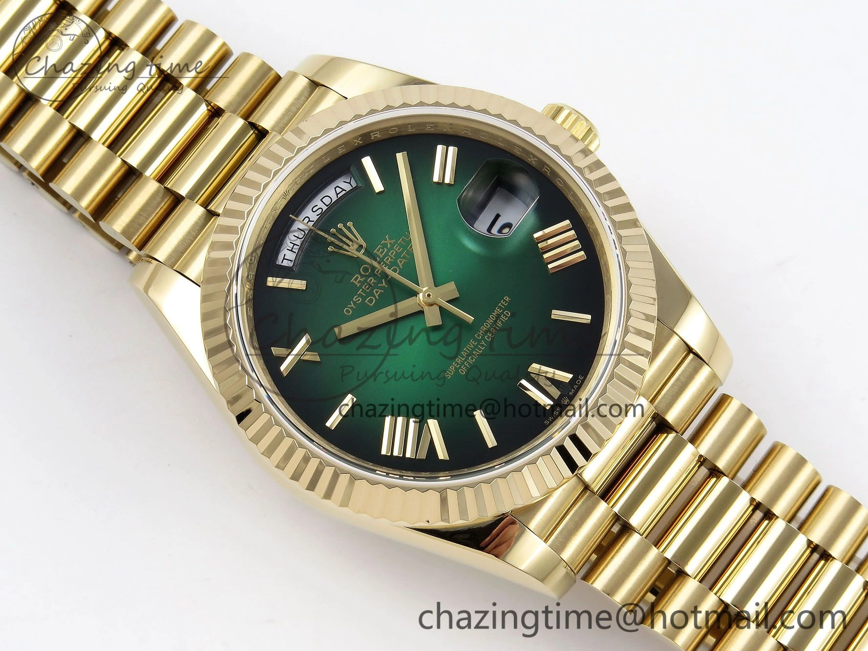 DayDate 40mm YG QF 1:1 Best Edition Green Roman Dial on President Bracelet A2824 (Gain Weight)