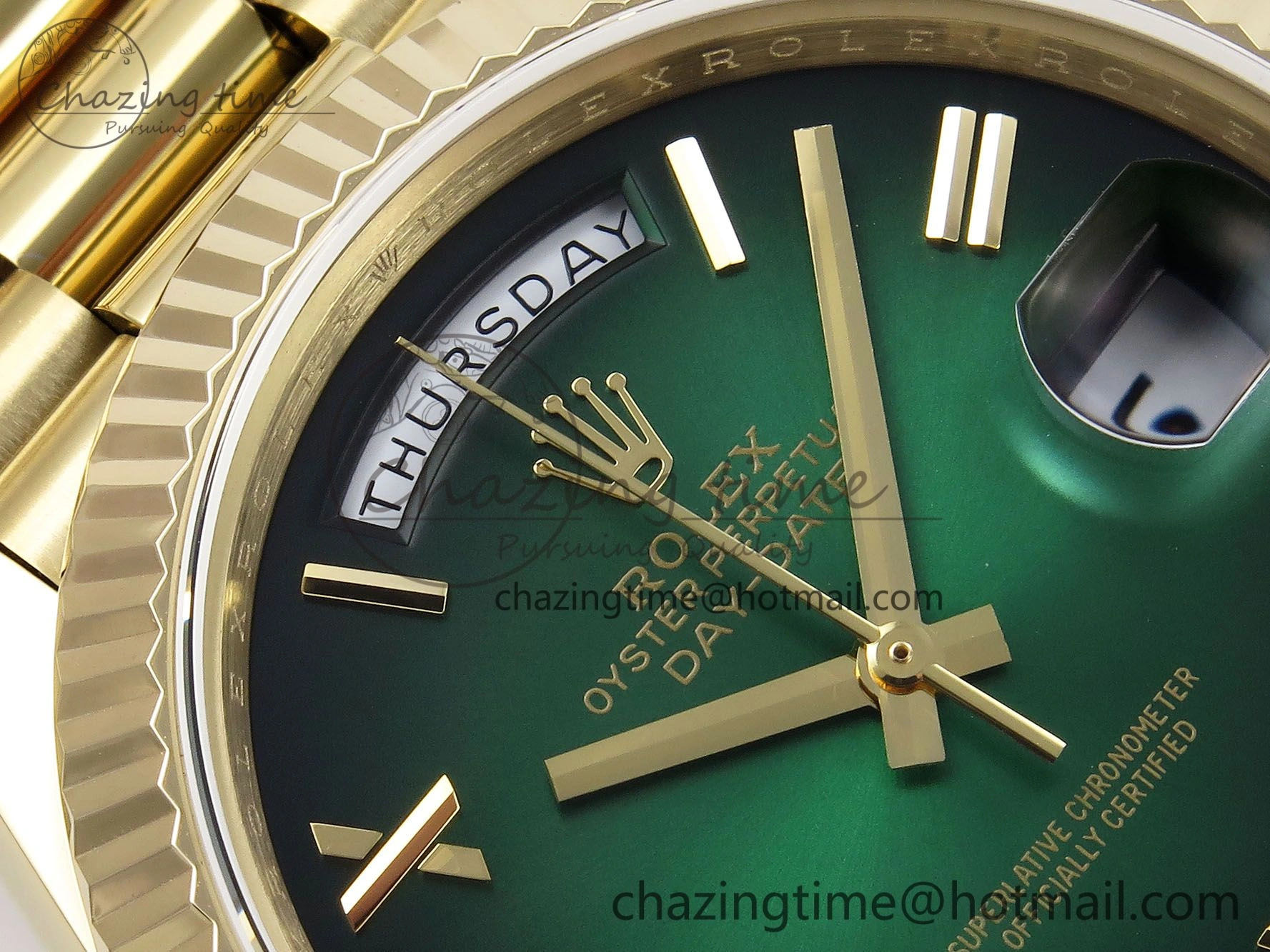 DayDate 40mm YG QF 1:1 Best Edition Green Roman Dial on President Bracelet A2824 (Gain Weight)