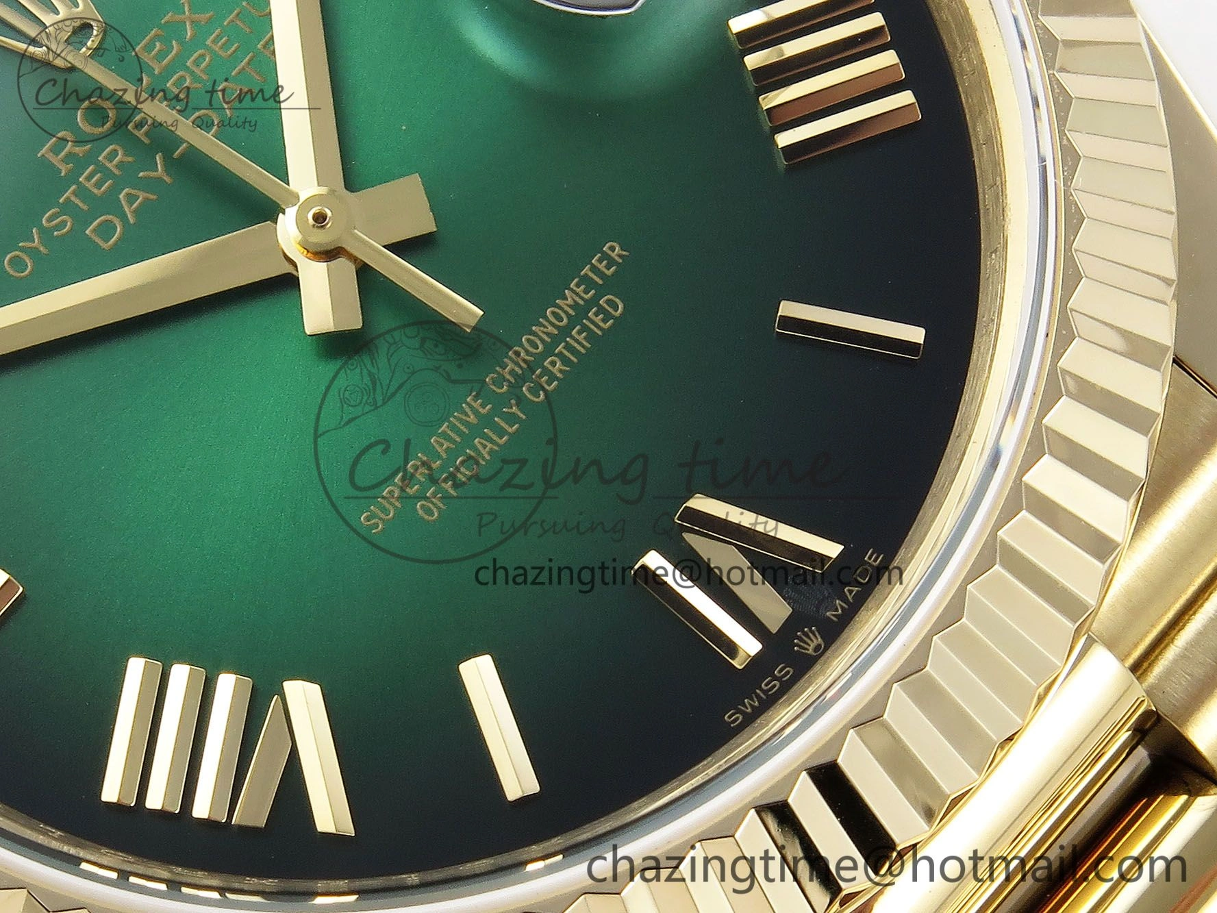DayDate 40mm YG QF 1:1 Best Edition Green Roman Dial on President Bracelet A2824 (Gain Weight)