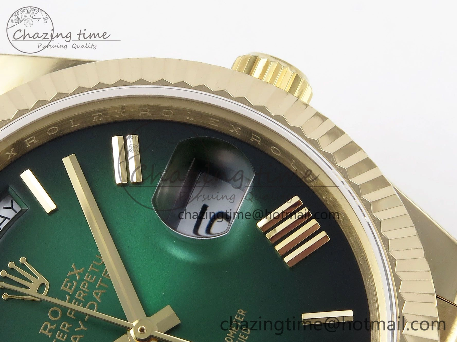 DayDate 40mm YG QF 1:1 Best Edition Green Roman Dial on President Bracelet A2824 (Gain Weight)
