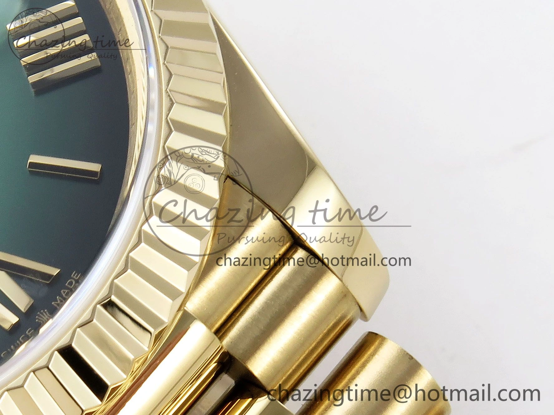 DayDate 40mm YG QF 1:1 Best Edition Green Roman Dial on President Bracelet A2824 (Gain Weight)
