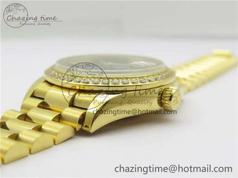 Daydate 278288 31mm YG EWF Best Edition Green Malachite Dial Crystal Markers on YG President Bracelet ETA2688