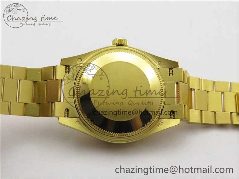 Daydate 278288 31mm YG EWF Best Edition Green Malachite Dial Crystal Markers on YG President Bracelet ETA2688
