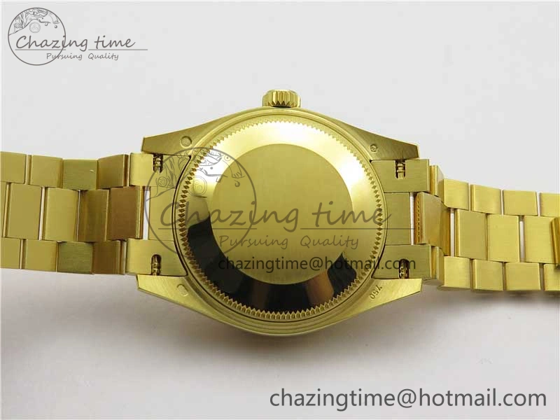 Daydate 278288 31mm YG EWF Best Edition Green Malachite Dial Crystal Markers on YG President Bracelet ETA2688