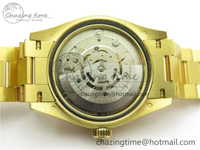 Daydate 278288 31mm YG EWF Best Edition Green Malachite Dial Crystal Markers on YG President Bracelet ETA2688