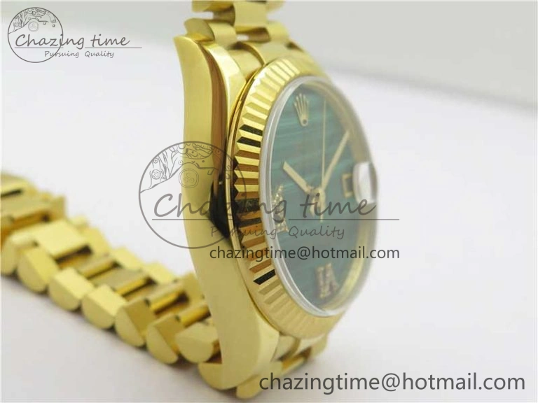 Daydate 278288 31mm YG EWF Best Edition Green Malachite Dial on YG President Bracelet ETA2688