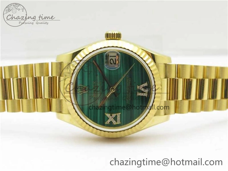 Daydate 278288 31mm YG EWF Best Edition Green Malachite Dial on YG President Bracelet ETA2688