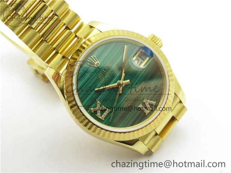 Daydate 278288 31mm YG EWF Best Edition Green Malachite Dial on YG President Bracelet ETA2688