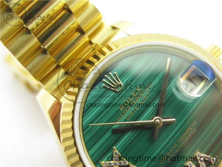 Daydate 278288 31mm YG EWF Best Edition Green Malachite Dial on YG President Bracelet ETA2688