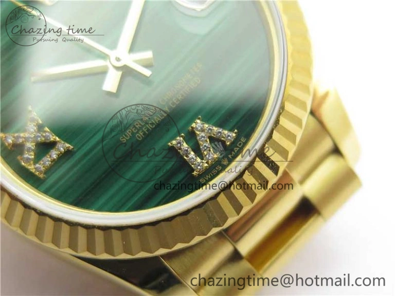 Daydate 278288 31mm YG EWF Best Edition Green Malachite Dial on YG President Bracelet ETA2688