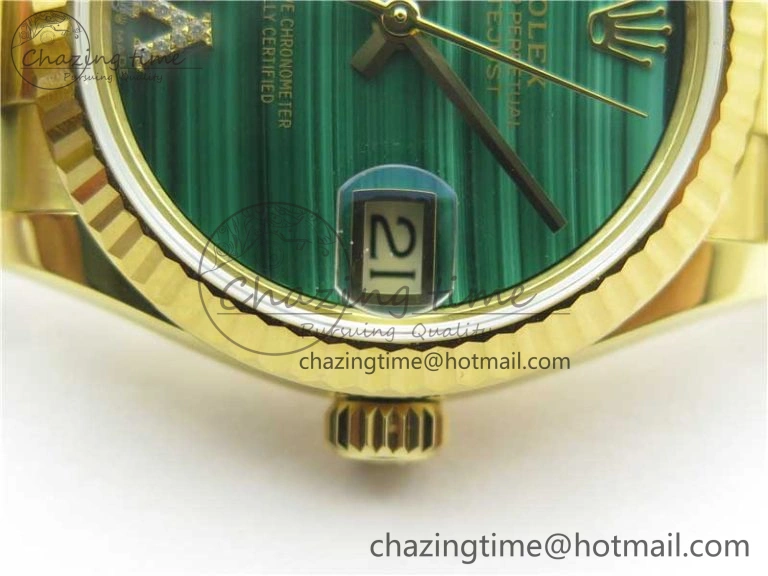 Daydate 278288 31mm YG EWF Best Edition Green Malachite Dial on YG President Bracelet ETA2688