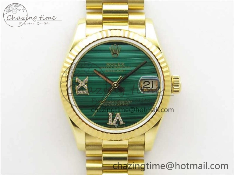 Daydate 278288 31mm YG EWF Best Edition Green Malachite Dial on YG President Bracelet ETA2688