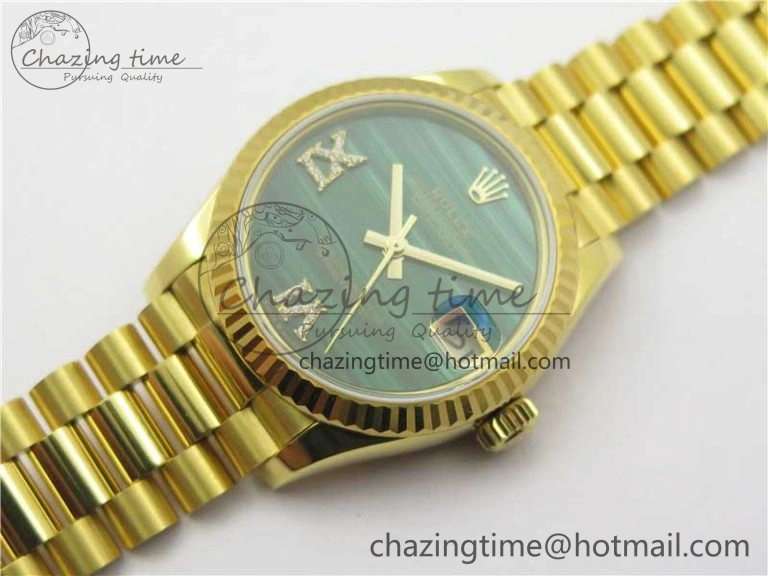 Daydate 278288 31mm YG EWF Best Edition Green Malachite Dial on YG President Bracelet ETA2688