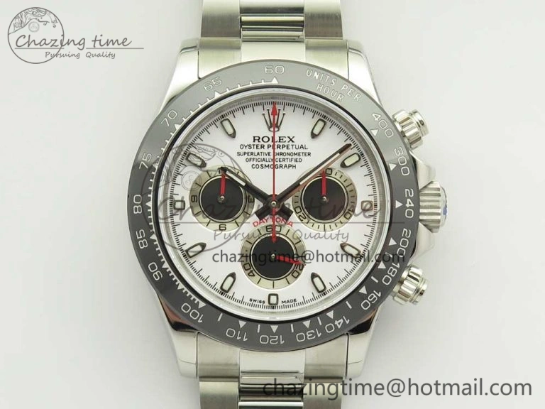 Daytona 116500 JHF Best Edition Ceramic Bezel White Dial Black Red on SS Bracelet A4130