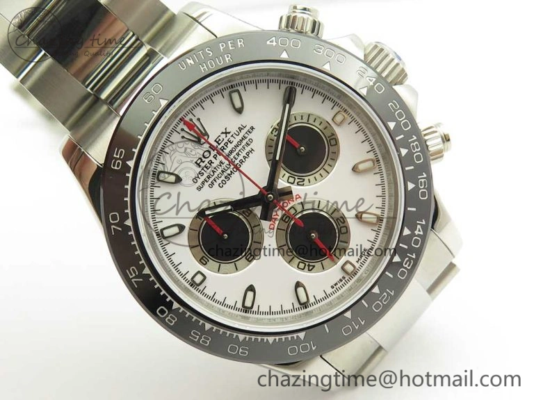 Daytona 116500 JHF Best Edition Ceramic Bezel White Dial Black Red on SS Bracelet A4130