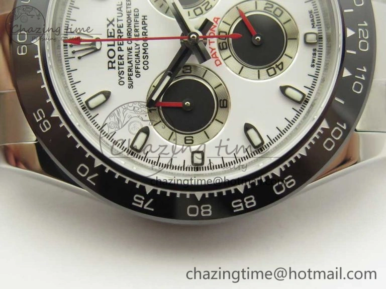 Daytona 116500 JHF Best Edition Ceramic Bezel White Dial Black Red on SS Bracelet A4130