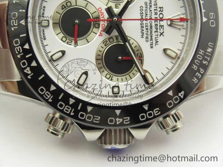 Daytona 116500 JHF Best Edition Ceramic Bezel White Dial Black Red on SS Bracelet A4130