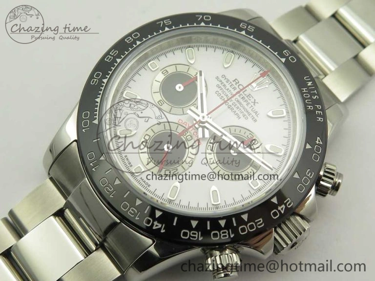 Daytona 116500 JHF Best Edition Ceramic Bezel White Dial Black Red on SS Bracelet A4130