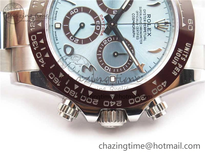 Daytona 116506 Middle East Edition Noob 1:1 Best Edition 904L SS Case and Bracelet Ice Blue Arabic Dial SA4130 V2
