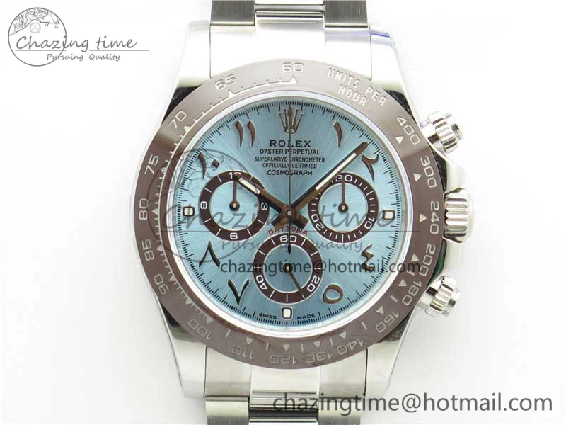Daytona 116506 Middle East Edition Noob 1:1 Best Edition 904L SS Case and Bracelet Ice Blue Arabic Dial SA4130 V2