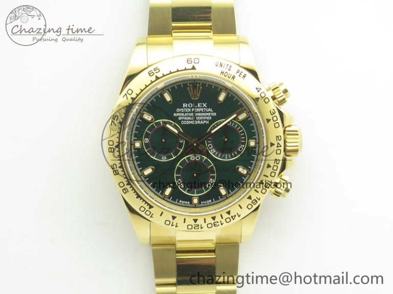 Daytona 116508 ARF 1:1 Best Edition YG Plated 904L SS Case And Bracelet Green Dial A4130 Super Clone