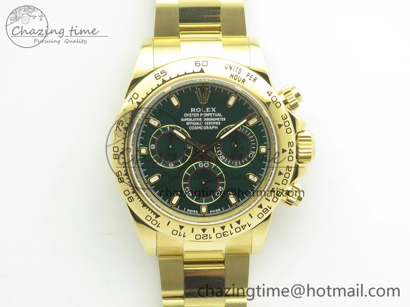 Daytona 116508 ARF 1:1 Best Edition YG Plated 904L SS Case And Bracelet Green Dial A4130 Super Clone