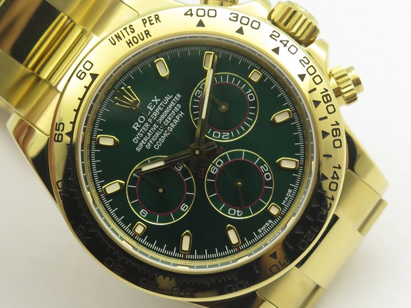 Daytona 116508 ARF 1:1 Best Edition YG Plated 904L SS Case And Bracelet Green Dial A4130 Super Clone
