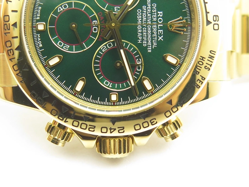 Daytona 116508 ARF 1:1 Best Edition YG Plated 904L SS Case And Bracelet Green Dial A4130 Super Clone