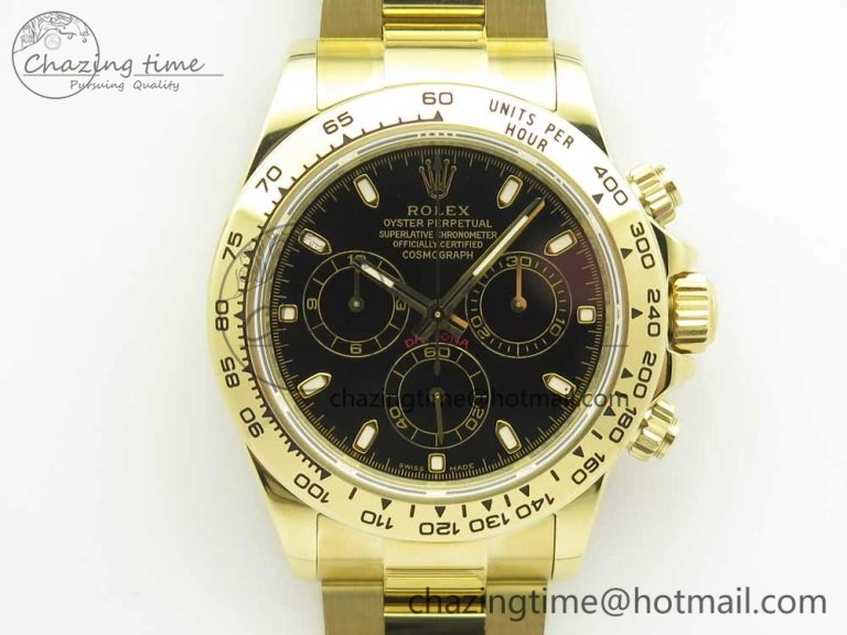 Daytona 116508 ARF 1:1 Best Edition YG Plated 904L SS Case and Bracelet Black Dial A4130 Super Clone V2