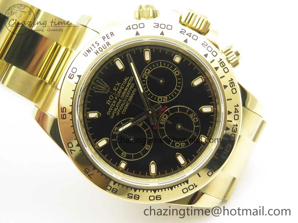 Daytona 116508 ARF 1:1 Best Edition YG Plated 904L SS Case and Bracelet Black Dial A4130 Super Clone V2