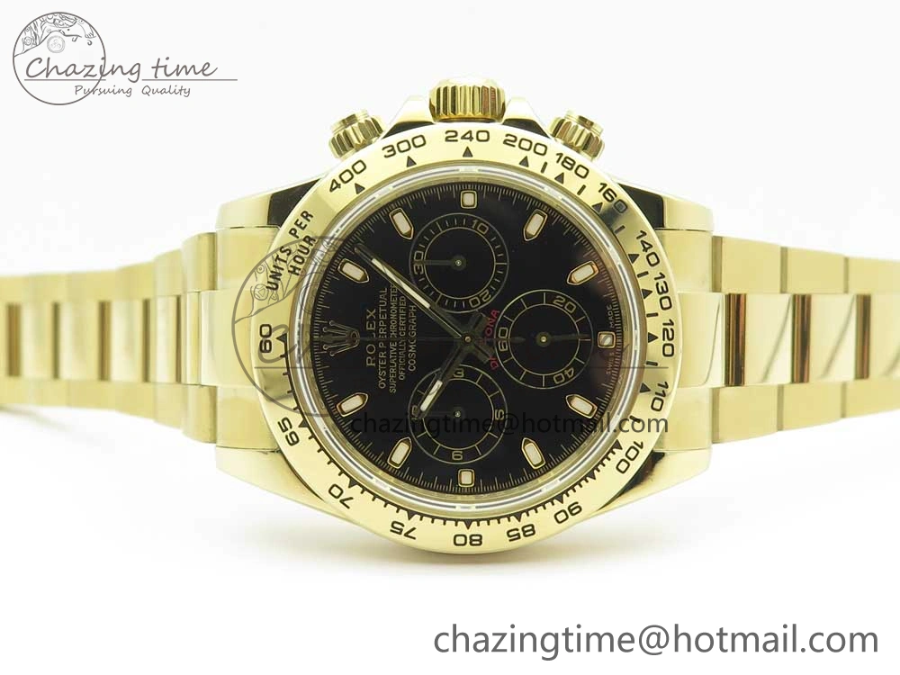 Daytona 116508 ARF 1:1 Best Edition YG Plated 904L SS Case and Bracelet Black Dial A4130 Super Clone V2