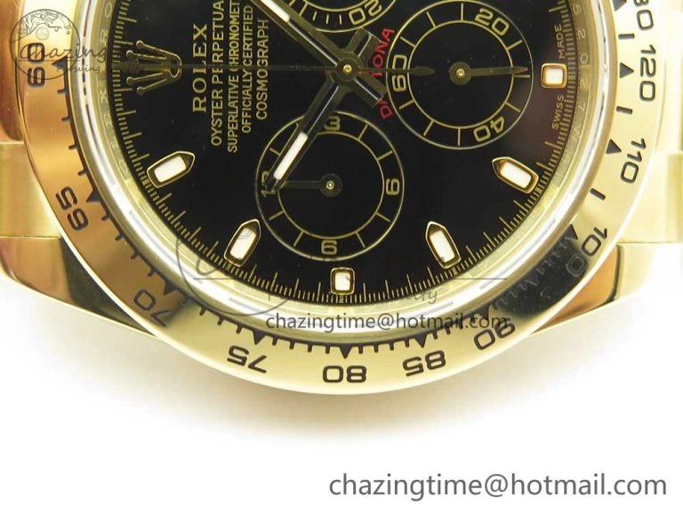Daytona 116508 ARF 1:1 Best Edition YG Plated 904L SS Case and Bracelet Black Dial A4130 Super Clone V2