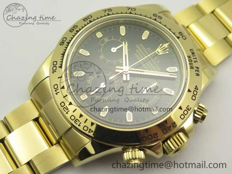 Daytona 116508 ARF 1:1 Best Edition YG Plated 904L SS Case and Bracelet Black Dial A4130 Super Clone V2