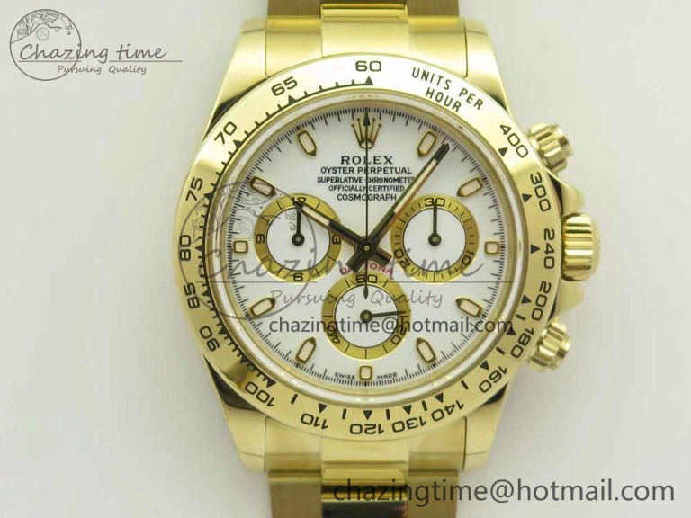 Daytona 116508 ARF 1:1 Best Edition YG Plated 904L SS Case and Bracelet White Dial A4130 Super Clone V2