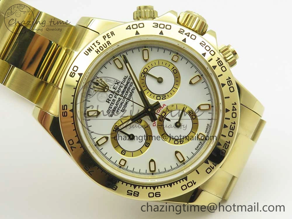 Daytona 116508 ARF 1:1 Best Edition YG Plated 904L SS Case and Bracelet White Dial A4130 Super Clone V2